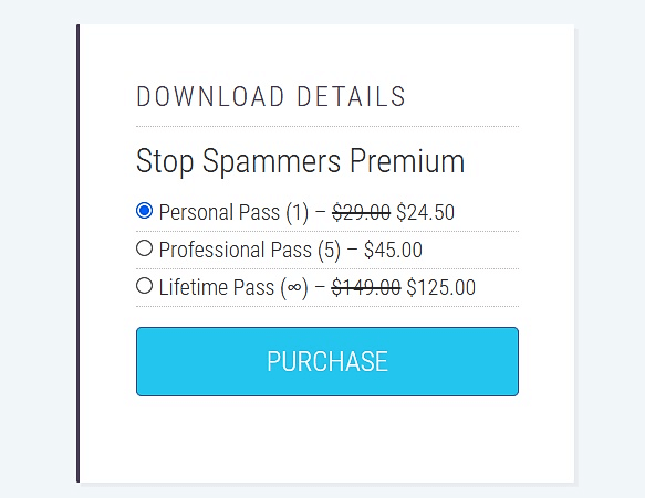 Stop Spammers Security Pricing